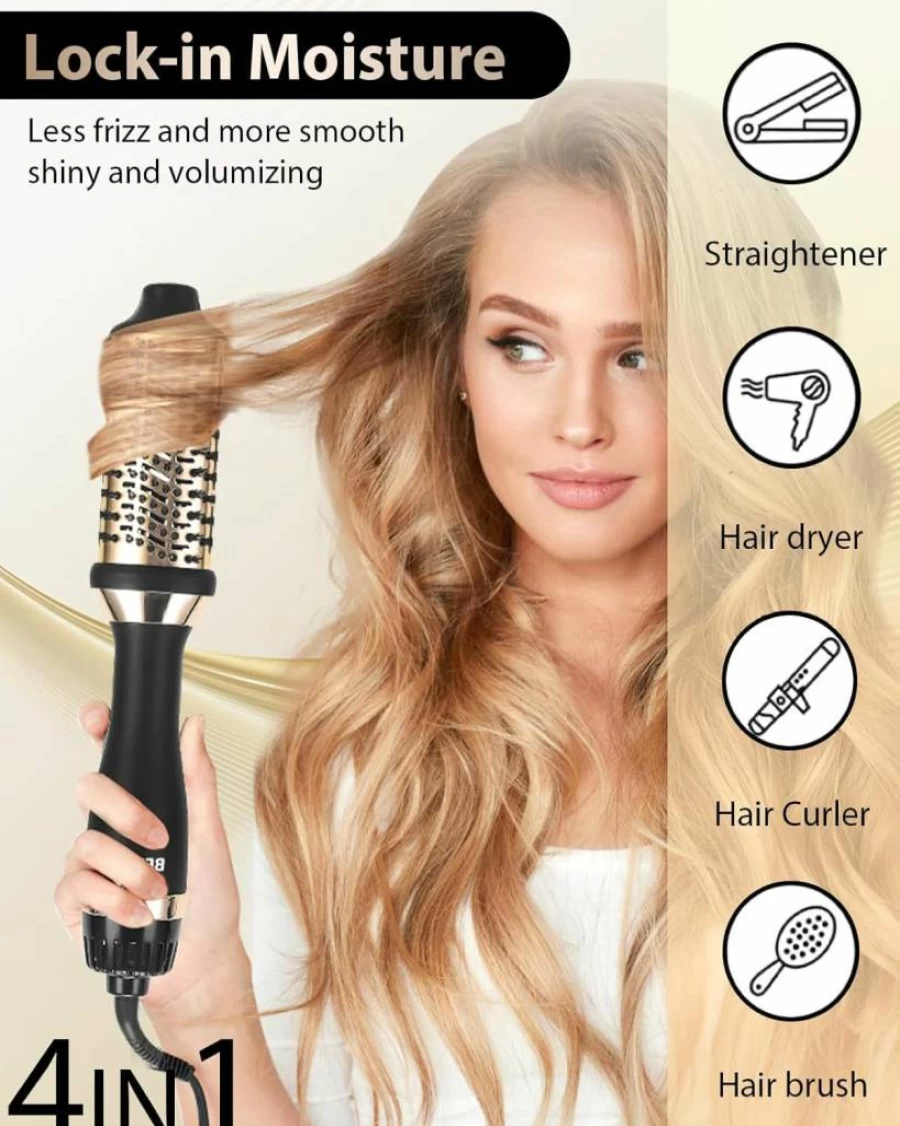 BEITMISS Ionic Hair Dryer Brush - 4-in-1 Detachable Blow Dryer with Oval Barrel for Volumizing & Fluffy Hair