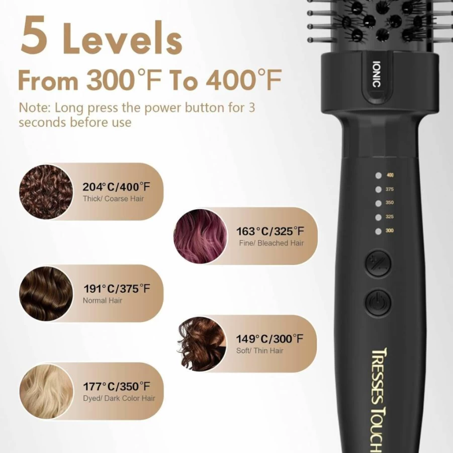 Tresses Touch 1.5 Inch Ceramic Ionic Thermal Round Curling Brush - 5 Temperature Settings, Universal Voltage, for Medium to Long Hair (Purple)