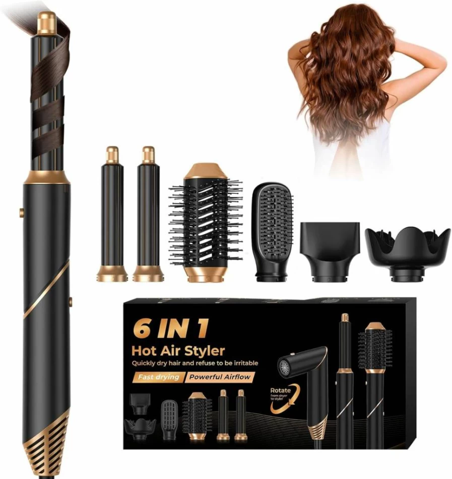 Yitrust 6-in-1 Multifunctional Hair Styler Set: Ionic Blow Dryer, Curling Iron, Straightening Brush, Diffuser & Volumizer for All Hair Types