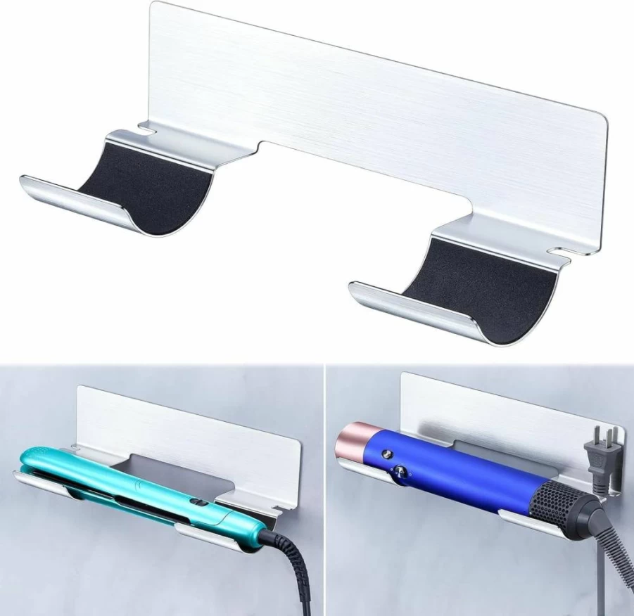 XILIMEN Stainless Steel Curling Iron Holder Wall Mount - Hair Straightener Organizer for Brushes & Hot Tools, Silver